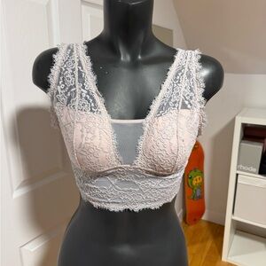Lace Bralette Crop Top - Pink